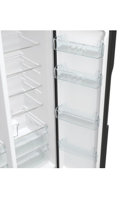 Gorenje Холодильник SBS, 179х70х92см, 2 двері, 376(190)л, А++, NF+, Інв., Зона св-ті, диспенсер, генератор льоду, Зовн. Диспл, чорний