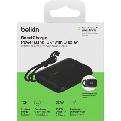 Belkin Акумулятор портативний літій-іонний Power Bank 10000мА·рік, 20Вт, з дисплеєм, чорний