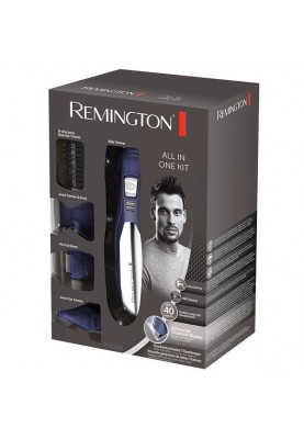 Remington Набір для стрижки All in one kit, для бороди, вусів, голови і тіла, мережа+акум., насадок-11, титан.напил., синьо-сріблястий