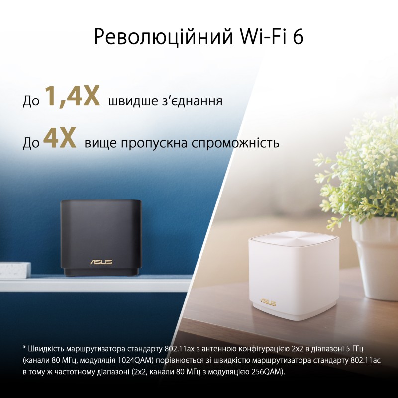 ASUS Система WiFi-Mesh ZenWiFi XD4 AX1800, 1xGE LAN, 1xGE WAN, 3мод, чорний