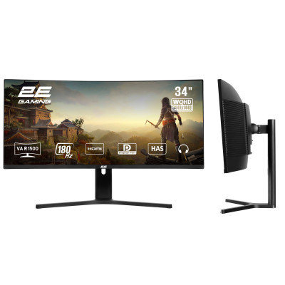 2E Gaming Монітор 34" G3424B 2xHDMI, DP, VA, 3440x1440, 180Hz, 1ms, NTSC 85%, CURVED, FreeSync, HAS