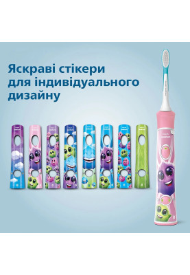 Philips Щітка зубна електр., Sonicare For Kids, для дітей, 62т. колив/хв, насадок-2, Bluetooth, рожевий