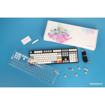 Varmilo Клавіатура механічна APT108 CMYK, K-Prestige Silent, WL/USB-A, White Led