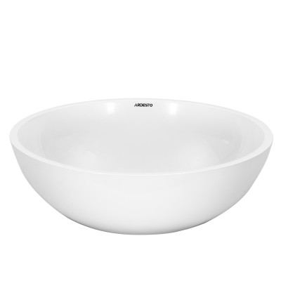 ARDESTO Раковина, умивальник ARDESTO Jade, штучний камінь, кругла, без отвору для змішувача та переливу, 420х150мм, накладний, білий