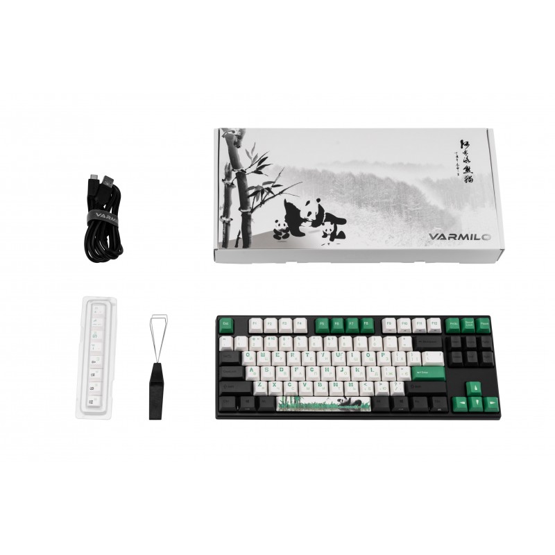 Varmilo Клавіатура механічна VEM87 Panda R2 87Key, EC V2 Daisy, USB-A, EN/UKR, White Led, Зелений