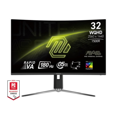 MSI Монітор 31.5" MAG 32CQ6PF 2x HDMI, DP, Audio, VA, 2560x1440, 180Hz, 0.5ms, sRGB 101%, CURVED, AdaptiveSync, HAS
