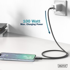 Digitus Кабель USB-C заряджання/синхронізації, 2м, USB 3.2 Gen1, 5G, 100W, 4K, силіконовий, чорний