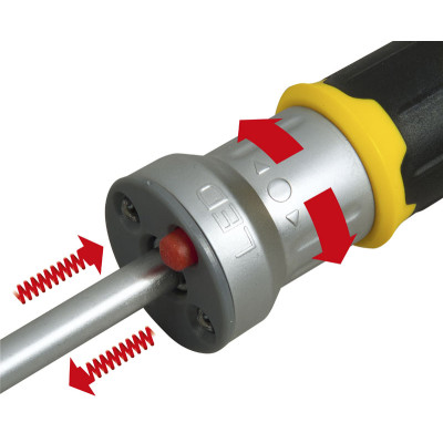 Stanley Викрутка FatMax, бітотримач реверсний 1/4", з підсвічуванням, зберігання біт у рукоятці, 12 біт, SL, PH, PZ, Torx
