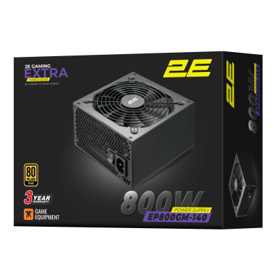2E Gaming Блок живлення Extra Power (800W), >90%, 80+ Gold, 140мм, 1xMB 24pin(20+4), 2xCPU 8pin(4+4), 3xMolex, 6xSATA, 4xPCIe 8pin(6+2), Modular 2E Gaming Блок живлення Extra Power (800W), >90%, 80+ Gold, 140мм, 1xMB 24pin(20+4), 2xCPU 8pin(4+4), 3xMolex, 6xSATA, 4xPCIe 8pin(6+2), Modular