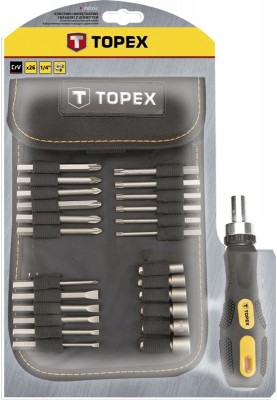 Topex Біти, набір 26шт, 1/4", бітотримач, торцеві головки 6шт, SL,PH,PZ,T, CrV