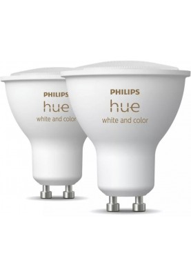 Philips Hue Лампа розумна GU10, 5.7W(50Вт), 2000K-6500K, RGB, ZigBee, Bluetooth, димування, 2шт