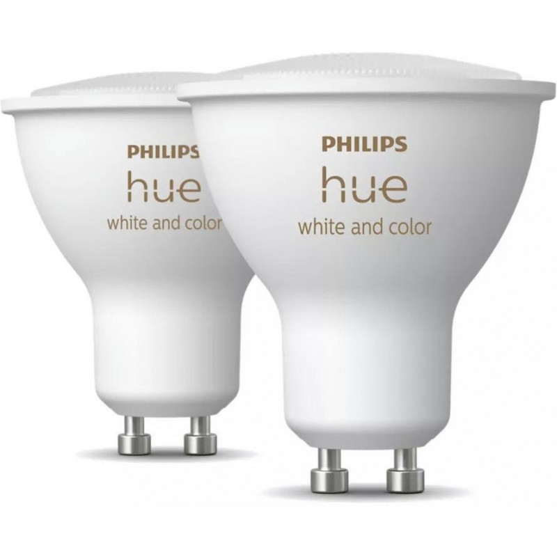 Philips Hue Лампа розумна GU10, 5.7W(50Вт), 2000K-6500K, RGB, ZigBee, Bluetooth, димування, 2шт