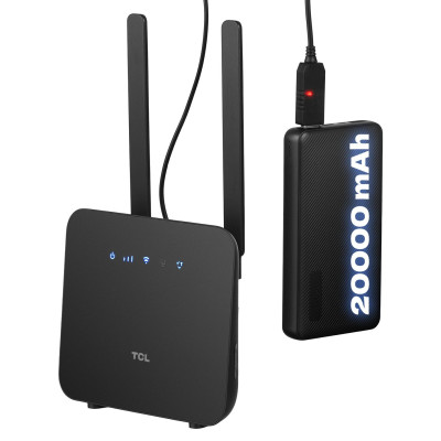 TCL Маршрутизатор LINKHUB (HH42CV2) LTE, Wi-Fi4, 1xFE LAN/WAN, 1xFE LAN, 2xSMA, Чорний + Power Bank 20000мА·год + USB-DC кабель 5В-12В