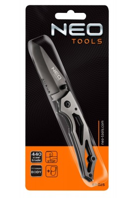 Neo Tools 63-025 Ніж складень з фіксатором, лезо зi стали 440, титановий, 60 г,чохол