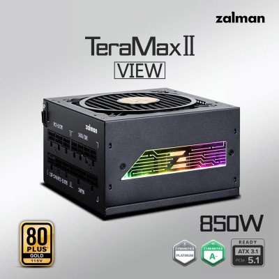 Zalman Блок живлення Teramax 2 View (8500W) 99%, 80+ Gold, 120мм, 1xMB 24pin(18+10), 2xCPU(4+4 pin), 3xMolex, 12xSATA, 4xPCIe 8pin(6+2), 1x ARGB cable, Fully Modular