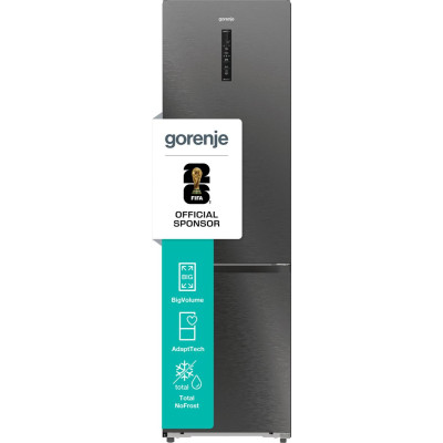 Gorenje Холодильник з нижн. мороз. камерою, 203х66х60см, 2 двері, 257(121)л, А+, Total NF, Зона св-ті, Інвертор, Зовн. Дисп, Wi-Fi, Чорний