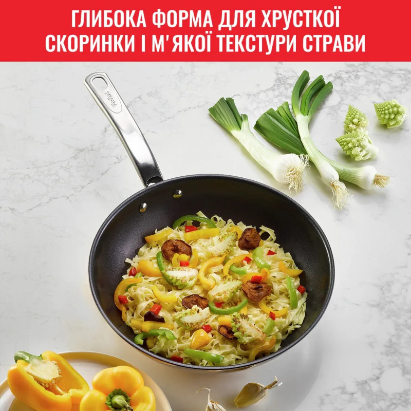 Tefal Сковорода Tefal Intuition ВОК B8171944, 28см, покриття Titanium, індукція, Thermo-Spot, нерж.сталь