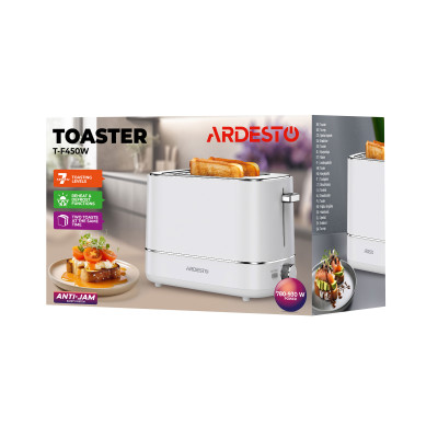 ARDESTO Тостер T-F420B, 800Вт, пластик, 2 слоти, білий ARDESTO Тостер T-F420B, 800Вт, пластик, 2 слоти, білий