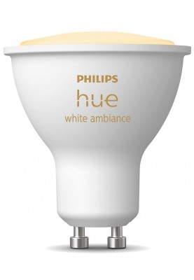 Philips Hue Лампа розумна GU10, 5W(50Вт), 2200K-6500K, Tunable white, ZigBee, Bluetooth, димування
