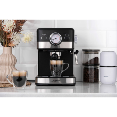 ARDESTO Кавоварка рожкова 1.5л, мелена, ручний капучинатор, чорно-сріблястий