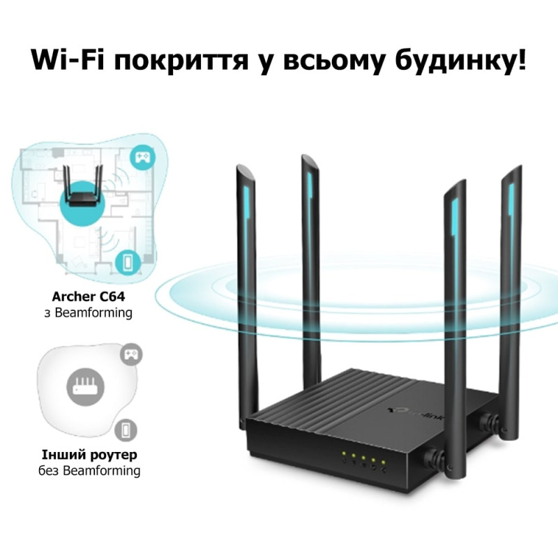 TP-Link Маршрутизатор ARCHER C64 AC1200 4xGE LAN 1xGE WAN MU-MIMO