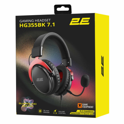 2E Gaming Гарнітура ігрова HG355, 7.1, mini-jack/dual 3.5мм/USB-A, 1.5/1.5/0.2м, чорний