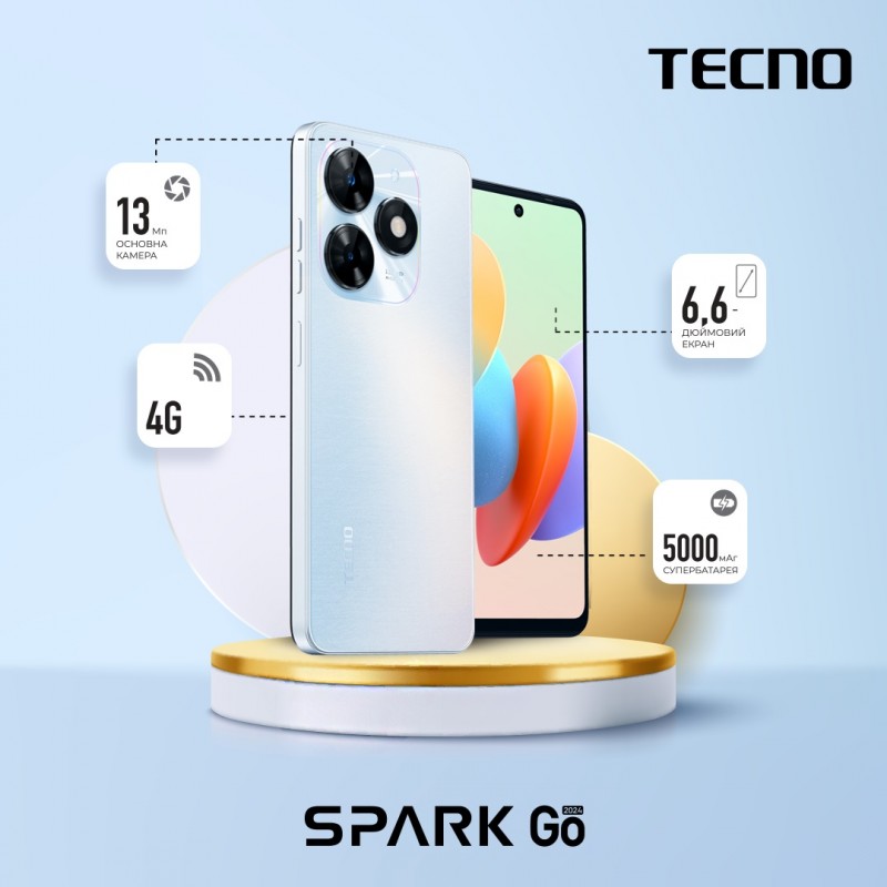 TECNO Смартфон Spark Go 2024 (BG6) 6.56" 4/128ГБ, 2SIM, 5000мА·год, Mystery White