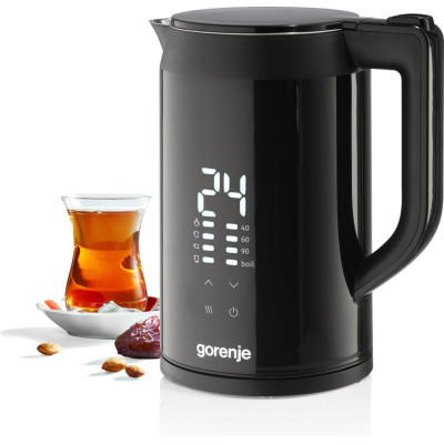 Gorenje Електрочайник 1.7л, підвійні стінки, LED дисплей, Strix контроль, чорний