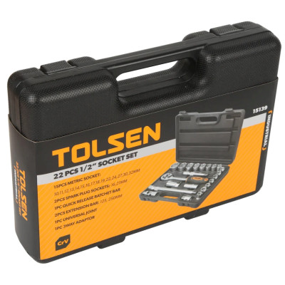 Tolsen Набір інструментів, набір торцевих головок 1/2", 22шт, CrV