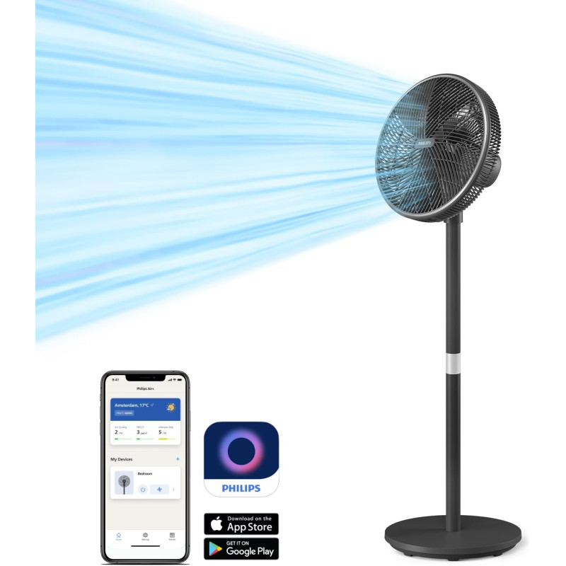 Philips Вентилятор Philips підлоговий Series 3000, 40см, 48Вт, керування через смартфон, регулювання висоти, чорний