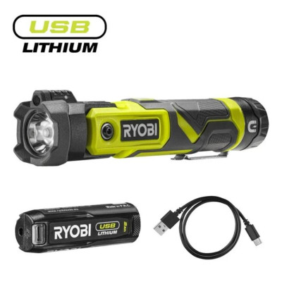 Ryobi Ліхтар ручний акумуляторний USB Lithium RLP4-120G, 4В, 2А·год, 640лм, 3 функції освітлення, поворотна головка, магніт, 0.18кг