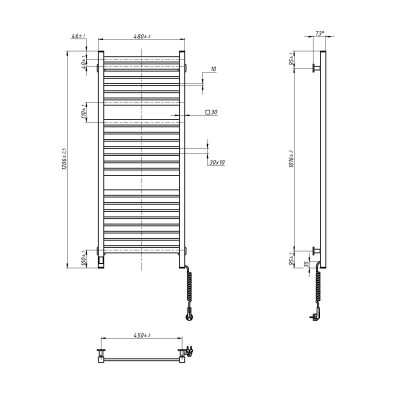Navin Рушникосушка електрична Авангард Х, 1200х480х71мм, Wi-Fi, сталь, чорний муар, праве підключення