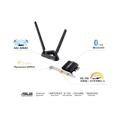 ASUS Адаптер WiFi PCE-AX58BT AX3000, PCI-Express x1, BT5.0