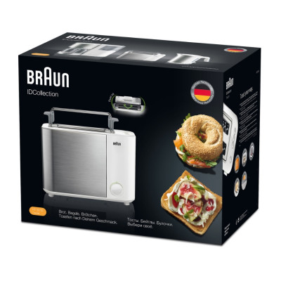 Braun Тостер IDCollection 1000Вт, пластик+метал, підігрів, підсвітка кнопок, білий+нерж