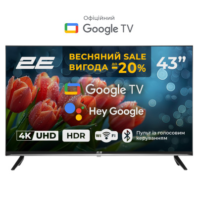 2E Телевізор 43" LED 4K 60Hz Smart Google TV Black