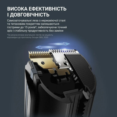 Rowenta Машинка для стрижки Advancer, для бороди, вусів, голови, мережа+акум., роторний мотор, насадок-2, кейс, титан.напил., темно-зелений