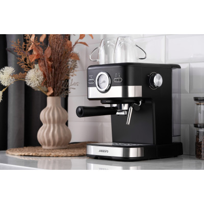 ARDESTO Кавоварка рожкова 1.5л, мелена, ручний капучинатор, чорно-сріблястий