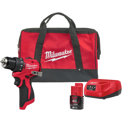 Milwaukee Шурупокрут-дриль акумуляторний Milwaukee M12 BLDDRC-201BRF 12В 2А·год 40Нм 0-1700об/хв ЗП С12 сумка 0.98кг