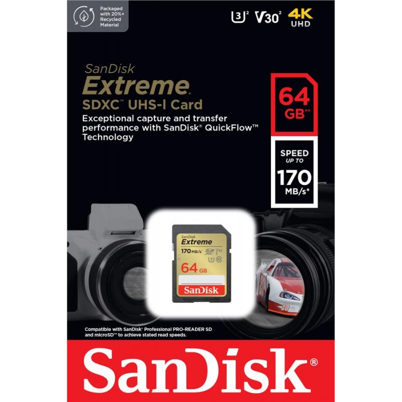 SanDisk Карта пам'яті SD 64GB C10 UHS-I U3 R170/W80MB/s Extreme V30