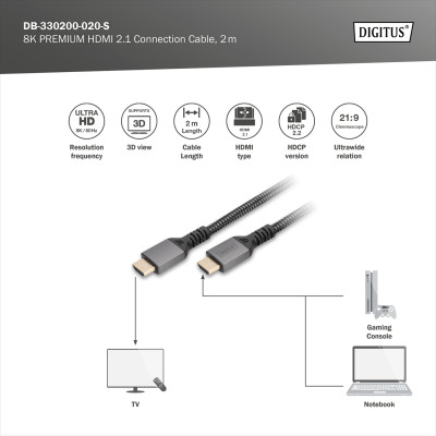 Digitus Кабель DIGITUS HDMI (M/M), 8K, Ultra High speed/Ethernet, 3м, чорний Digitus Кабель DIGITUS HDMI (M/M), 8K, Ultra High speed/Ethernet, 3м, чорний