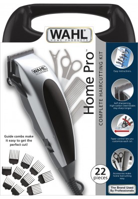 Moser Машинка для стриження WAHL HomePro, від мережі, вібраційний мотор, насадок-8, кейс,ножиці, гребінець в компл, сталь, чорно-сріблястий