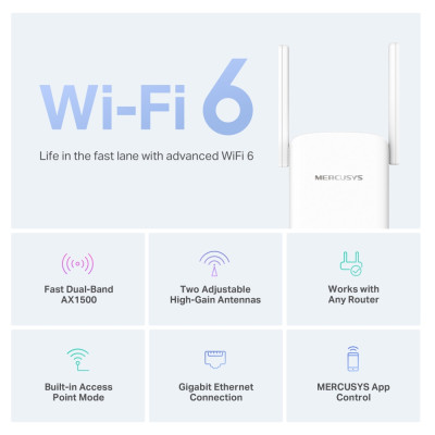 Mercusys Розширювач покриття WiFi ME60X AX1500, 1хGE LAN
