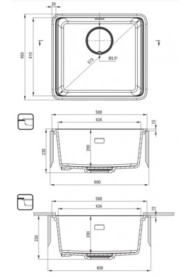 Deante Мийка кухонна Momi, граніт, квадрат, без крила, 500х440х230мм, чаша - 1, універсальна, сірий