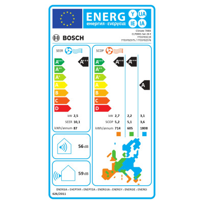 Bosch Кондиціонер Climate 7000i 25м2 інвертор 9000BTU 2.6кВт A+++/A+++ -30°С Wi-Fi R32 сріблястий