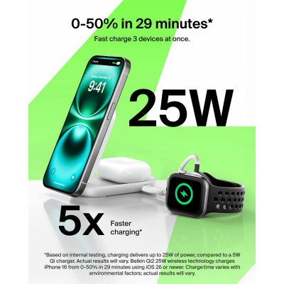 Belkin Зарядне бездротовий пристрій Belkin UltraCharge 2-in-1 Foldable Magnetic Charging 25Вт, білий Belkin Зарядне бездротовий пристрій Belkin UltraCharge 2-in-1 Foldable Magnetic Charging 25Вт, білий