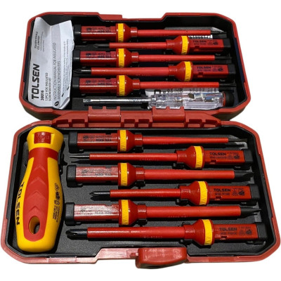 Tolsen Викрутки VDE набір 13шт, діелектричні, PH, PZ, Torx, CrV, кейс