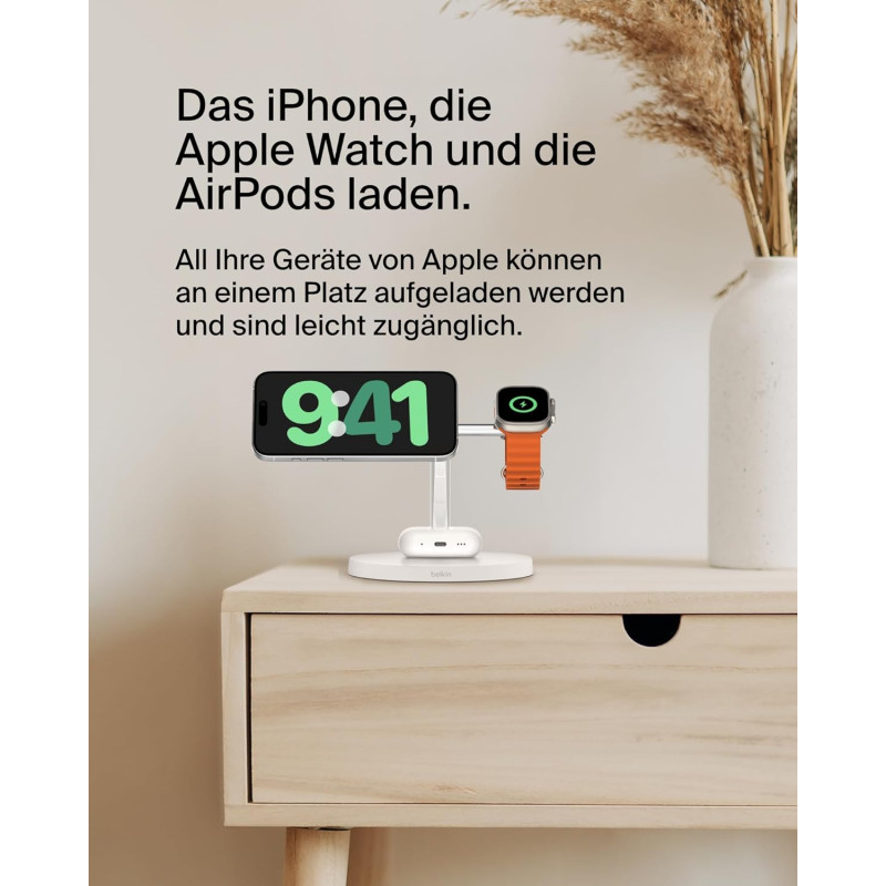 Belkin Зарядний пристрій бездротовий 3в1 Magnetic Pad Qi2 15Вт, білий