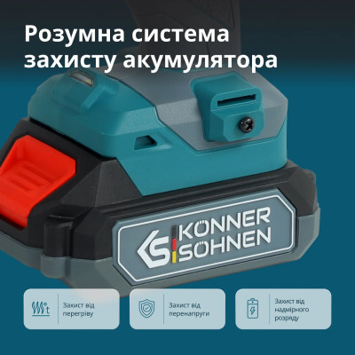 Könner & Söhnen Шурупокрут-дриль ударний акумуляторний Konner&Sohnen KS ID20V-60 KIT 74 PLUS 20В 2х2А·рік 60Нм 0-450·0-1900об/хв LED-світло ЗП набір свердл і біт 74. Könner & Söhnen Шурупокрут-дриль ударний акумуляторний Konner&Sohnen KS ID20V-60 KIT 74 PLUS 20В 2х2А·рік 60Нм 0-450·0-1900об/хв LED-світло ЗП набір свердл і біт 74.