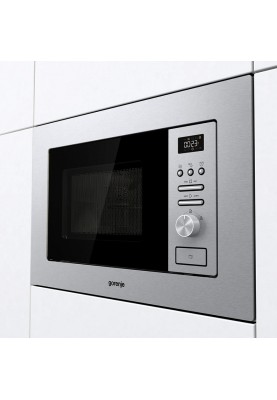 Gorenje Мікрохвильова піч вбудовувана, 20л, міх. управл., 800Вт, гриль, дисплей, інвертор, нерж