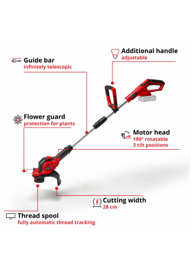 Einhell Тример садовий акумуляторний GE-CT 18/28 Li - Solo, PXC 18В, 28 см, волосінь 1.6 мм